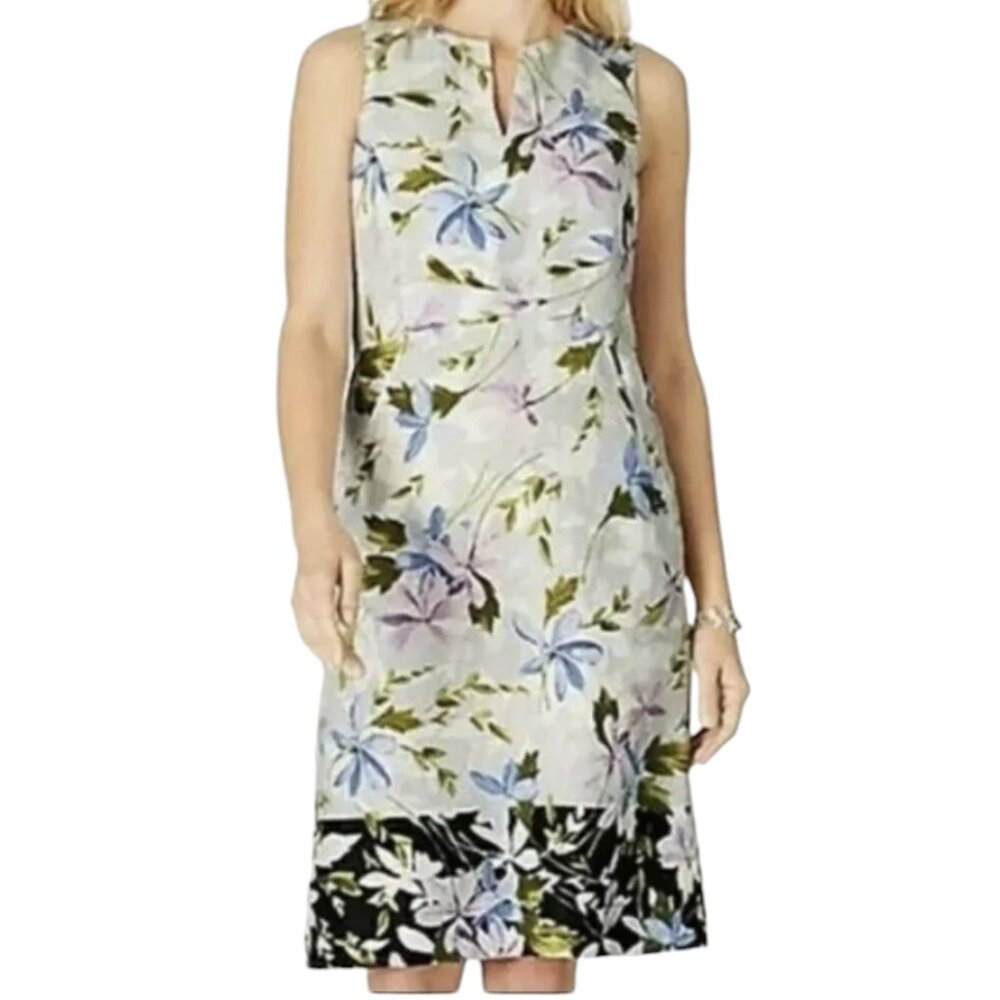 J JILL Love Linen Marble Floral Spray Print Linen Sheath Dress Petite Medium